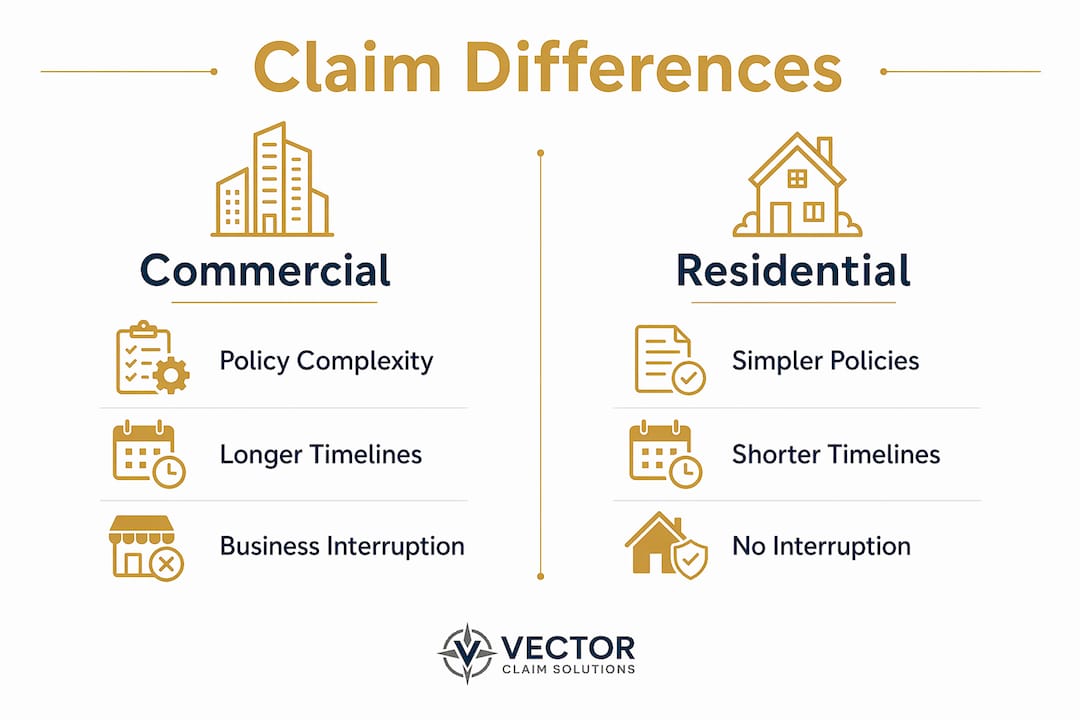Comparison infographic of commercial vs residential claims