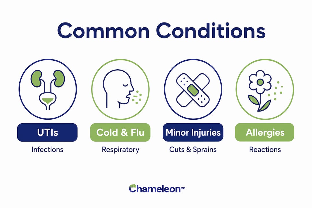 Infographic showing common conditions treated in same-day visits