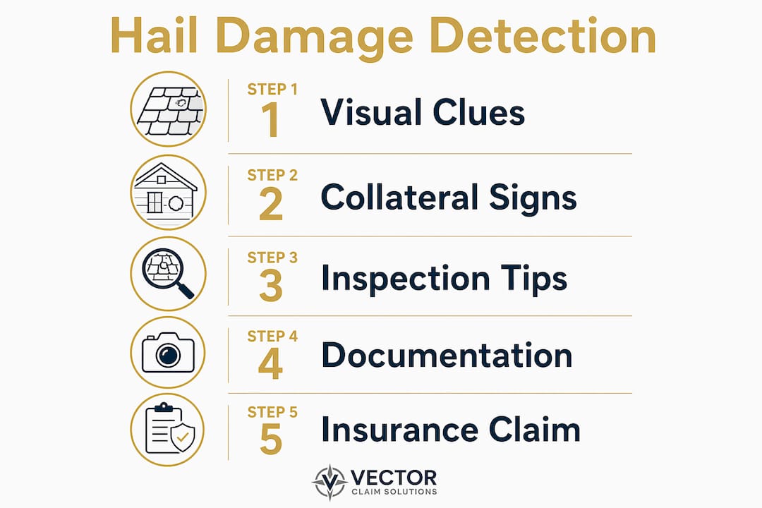 Infographic showing steps to detect hail damage