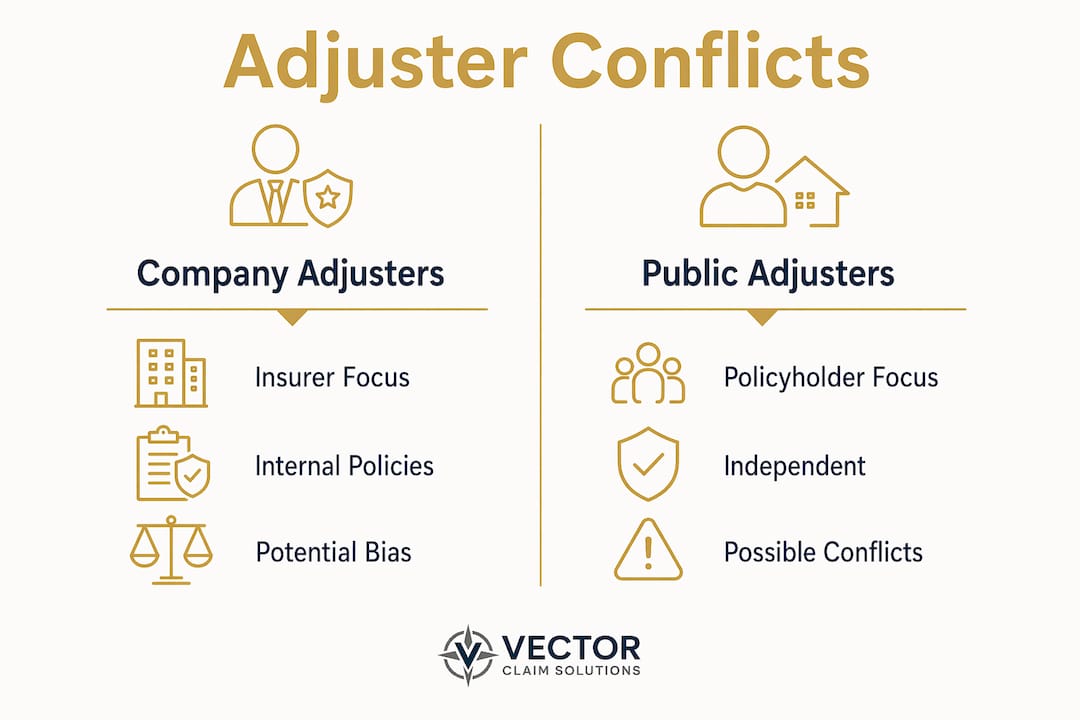 Infographic comparing company and public adjuster conflicts