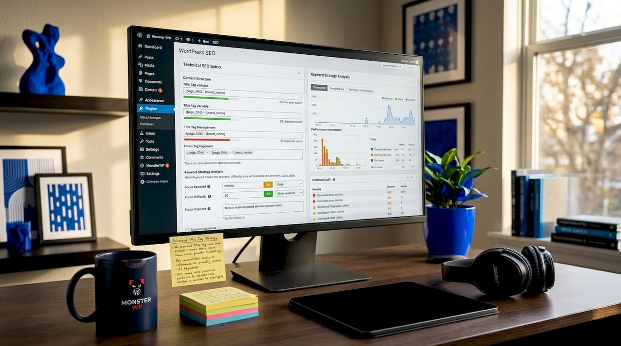 Workspace with SEO optimization on screen