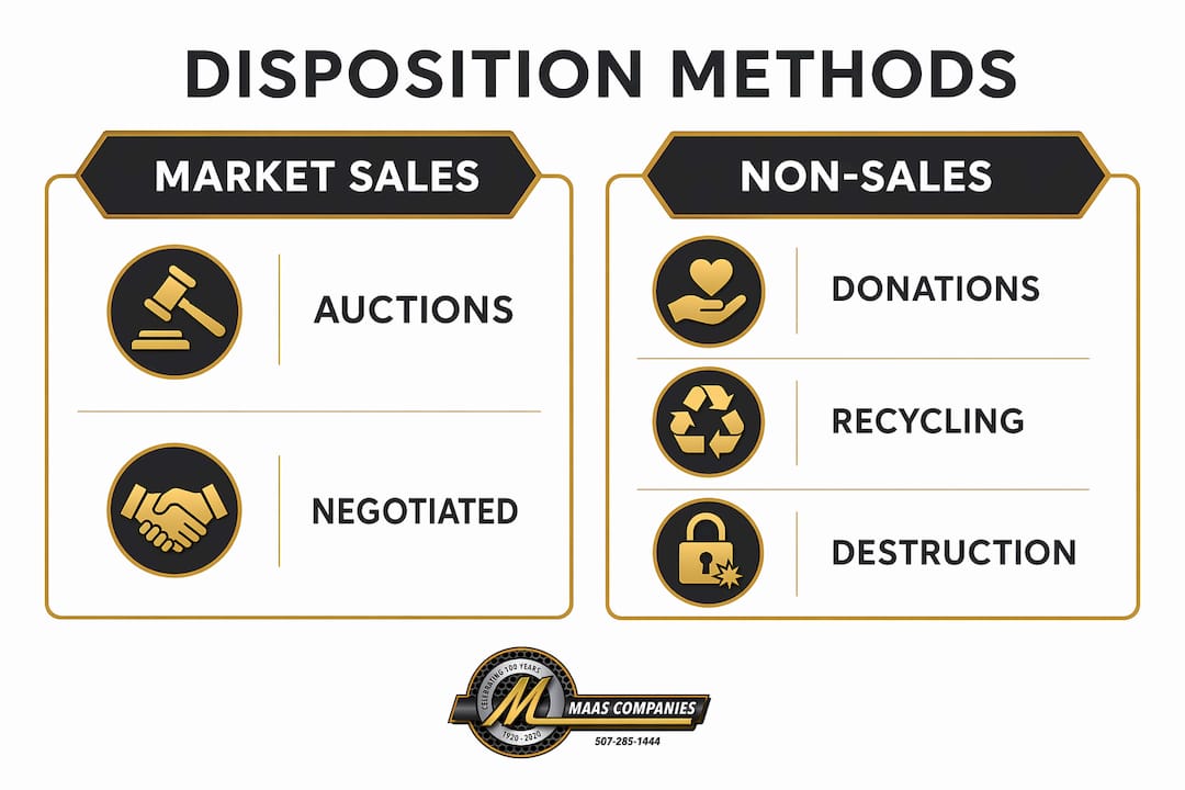 Infographic comparing surplus asset disposition methods