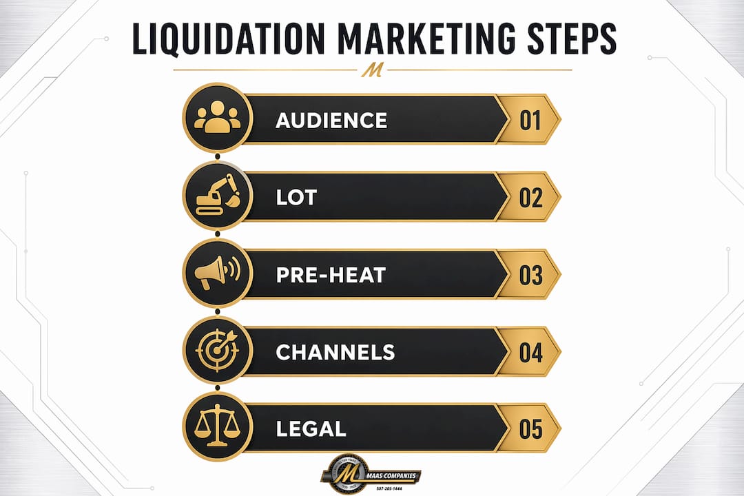 Infographic outlining five liquidation marketing steps