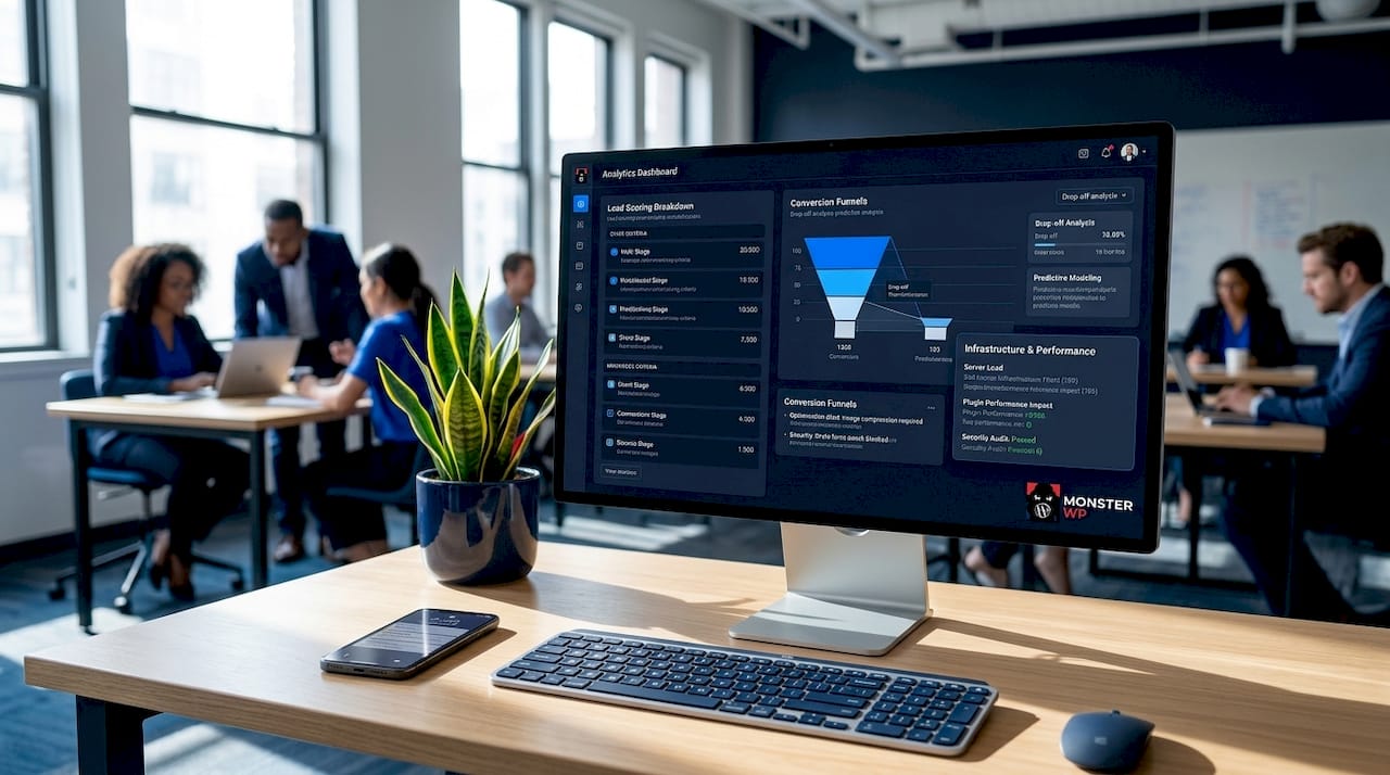 AI analytics dashboard on office computer screen