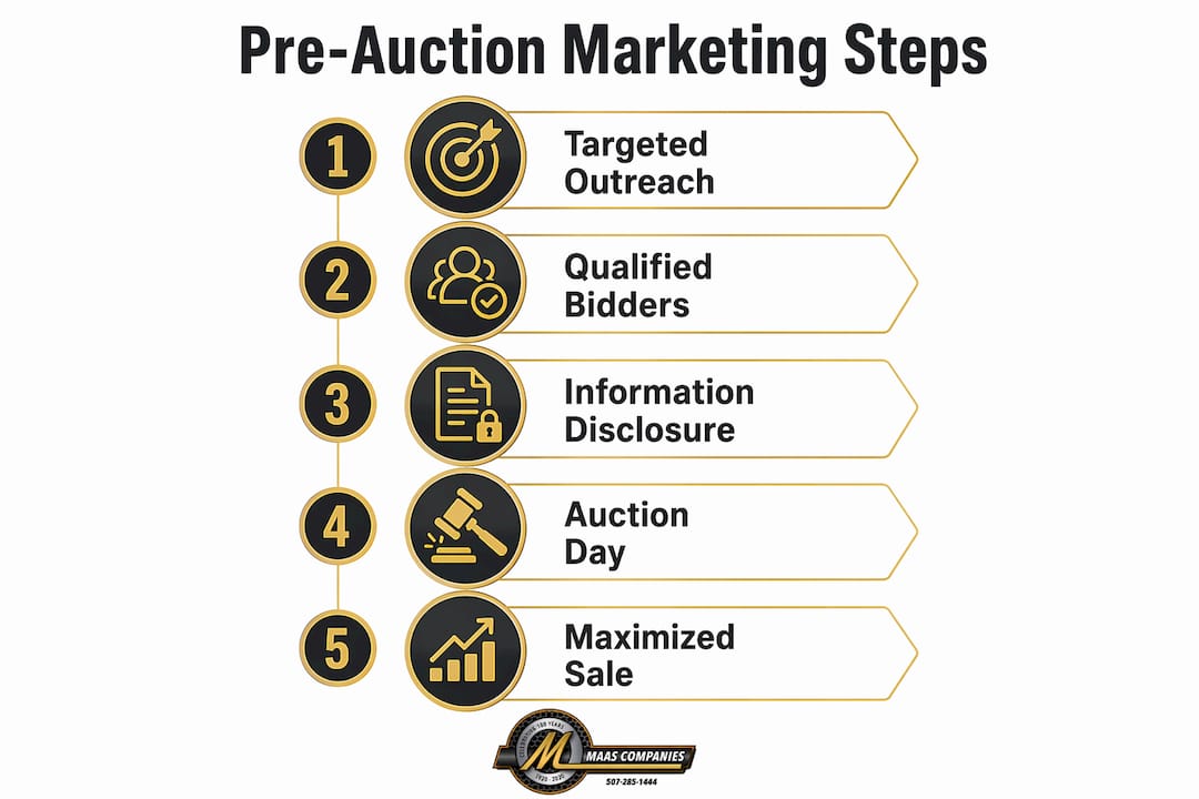 Infographic illustrating pre-auction marketing process steps