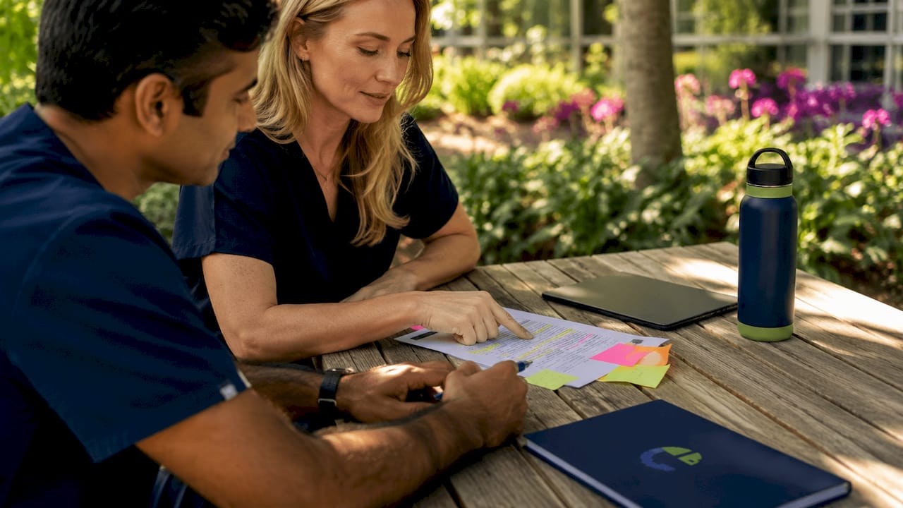 Hands reviewing telehealth compliance checklist papers