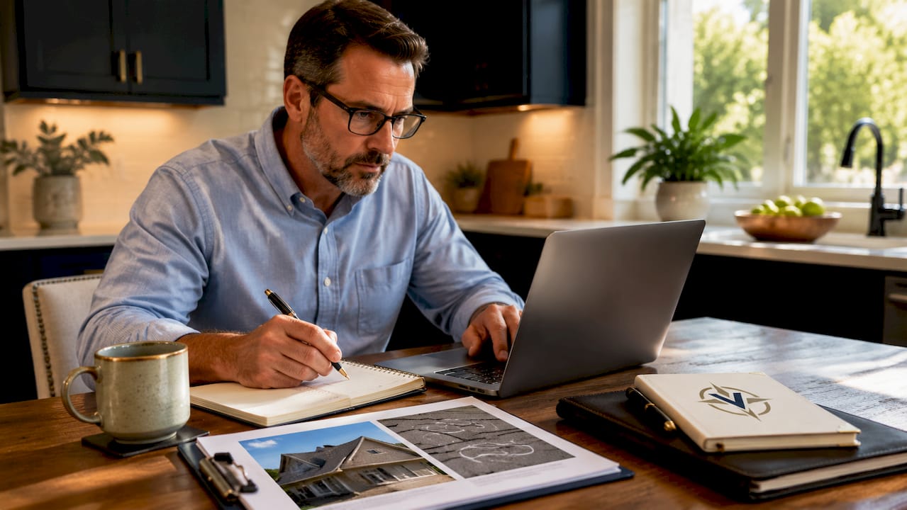 Man uploading insurance adjuster data on laptop
