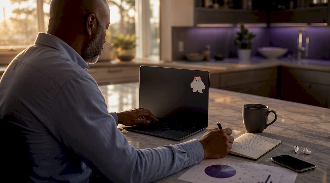 Man setting SEO goals with laptop and notes