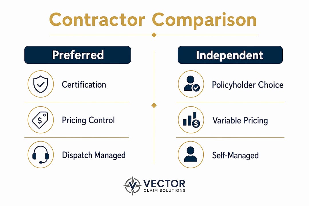 Infographic comparing preferred and independent contractors