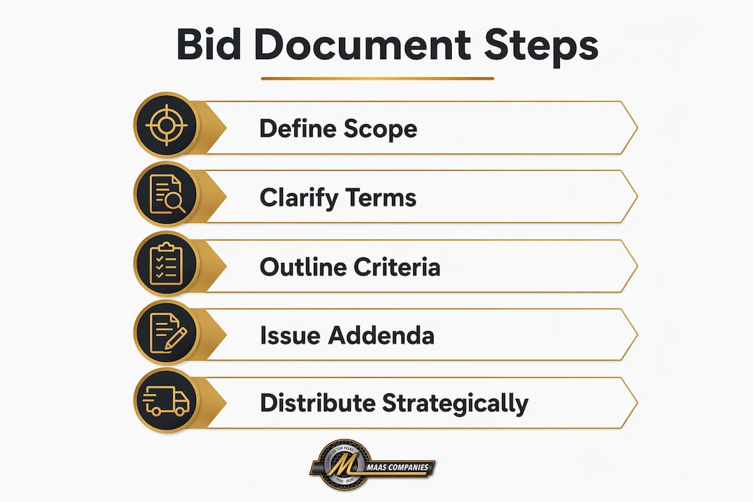 Infographic detailing steps to develop bid documents