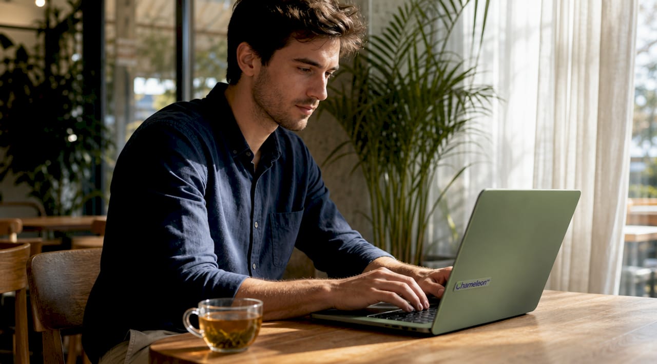 Young man using healthcare portal on laptop at home office
