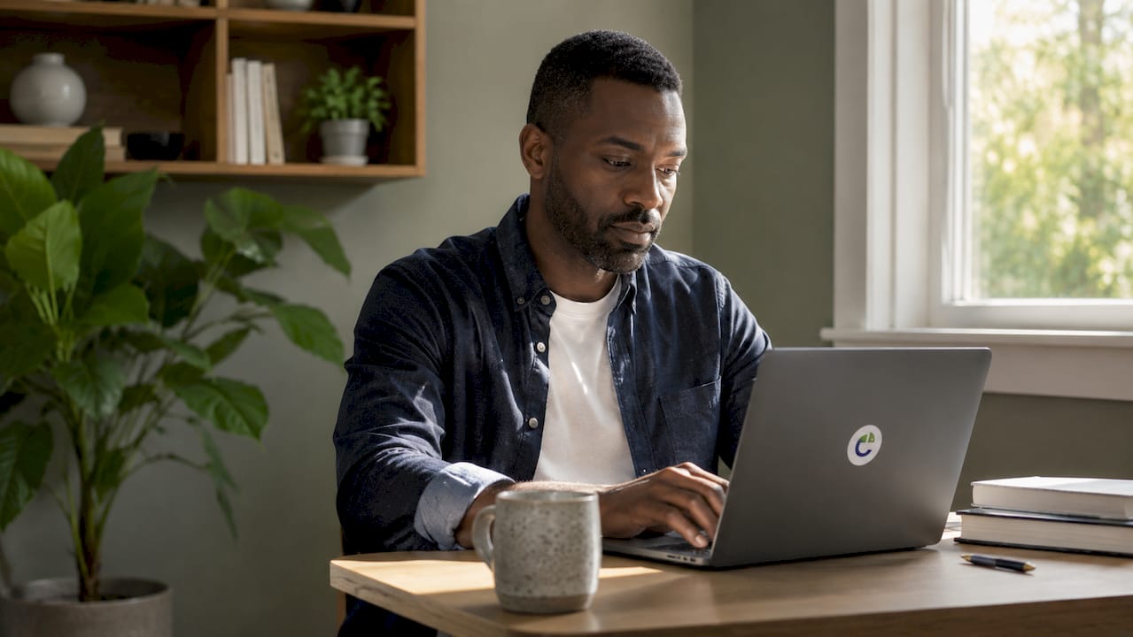 Employee in virtual telemedicine consultation at home