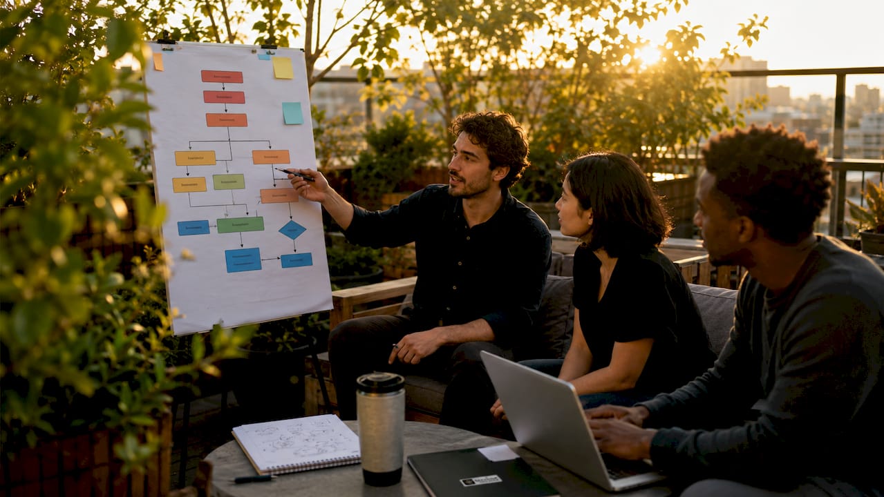 Team collaborating on lead generation funnel stages