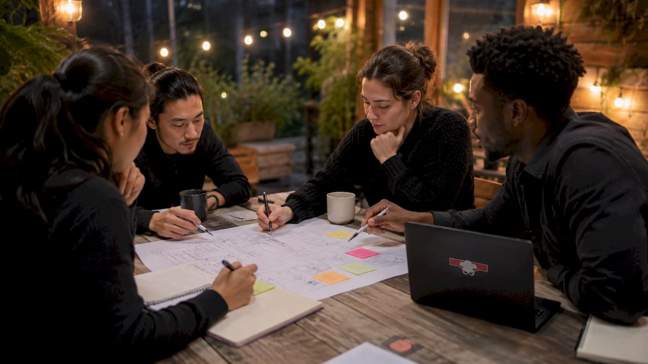 Collaborative business team hands over web app charts