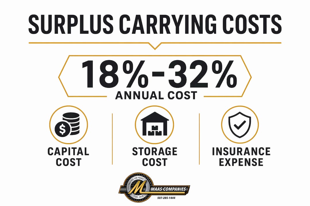 Infographic showing key statistics of industrial surplus carrying costs