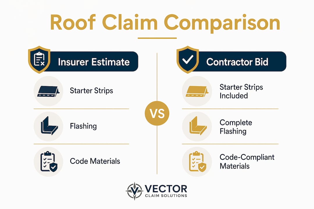 Infographic comparing insurer estimates and contractor bids