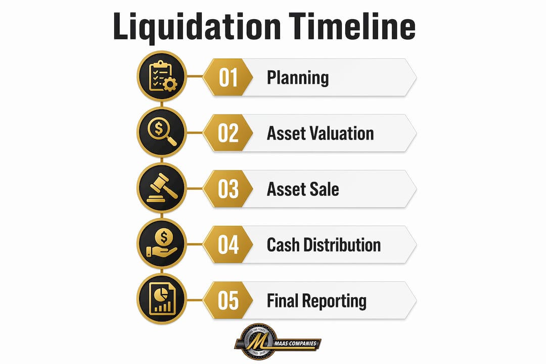 Infographic showing portfolio liquidation timeline steps
