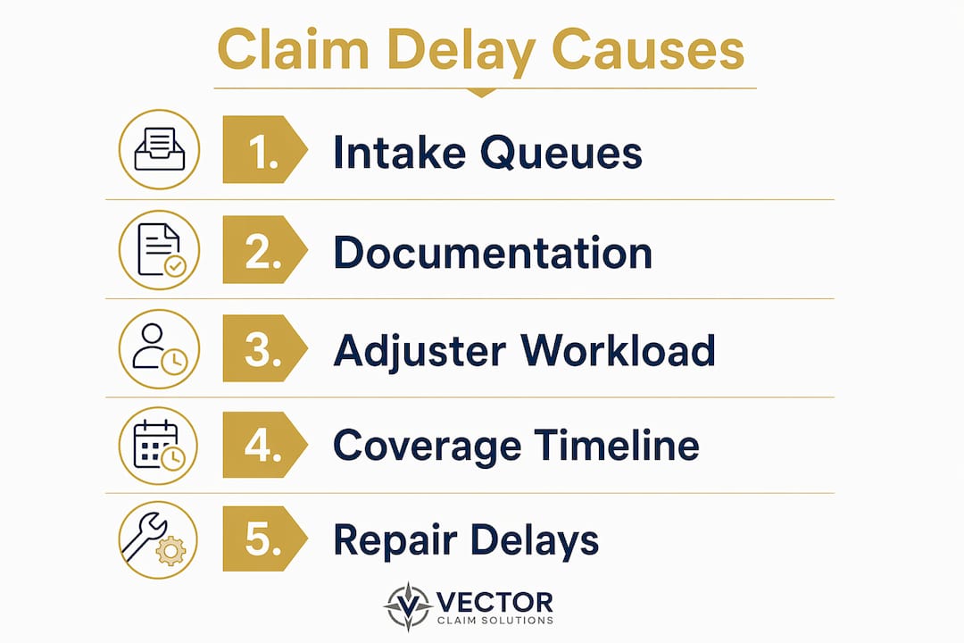 Infographic illustrating key stages causing property claim delays