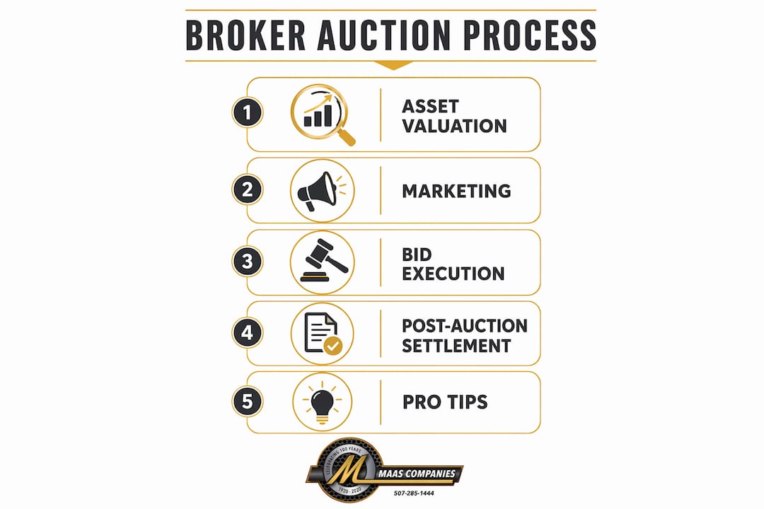 Infographic illustrating steps in auction broker process