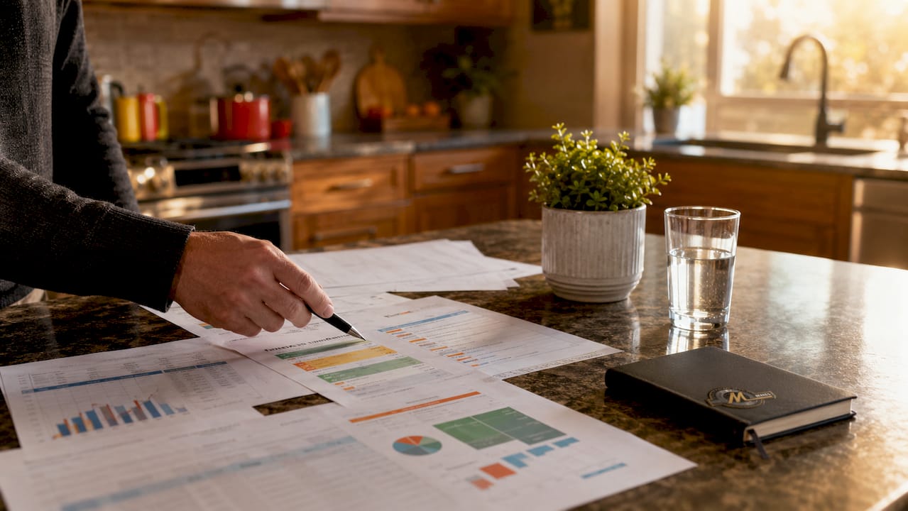 Close-up of desk with equipment valuation documents