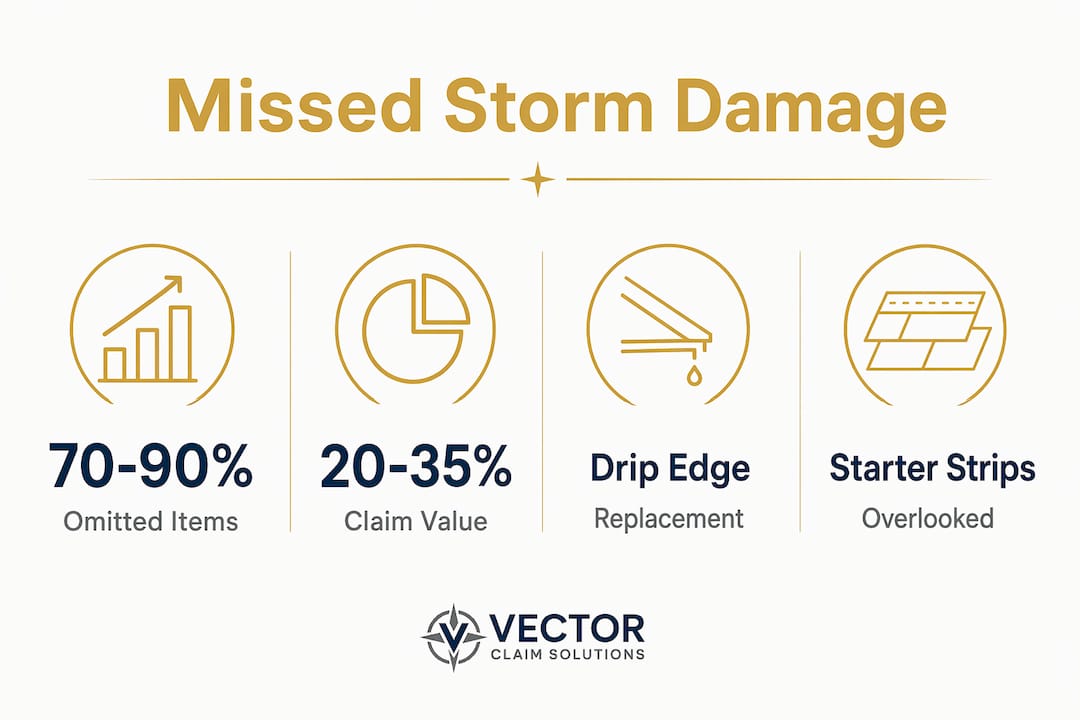 Infographic with statistics on commonly missed storm damage items