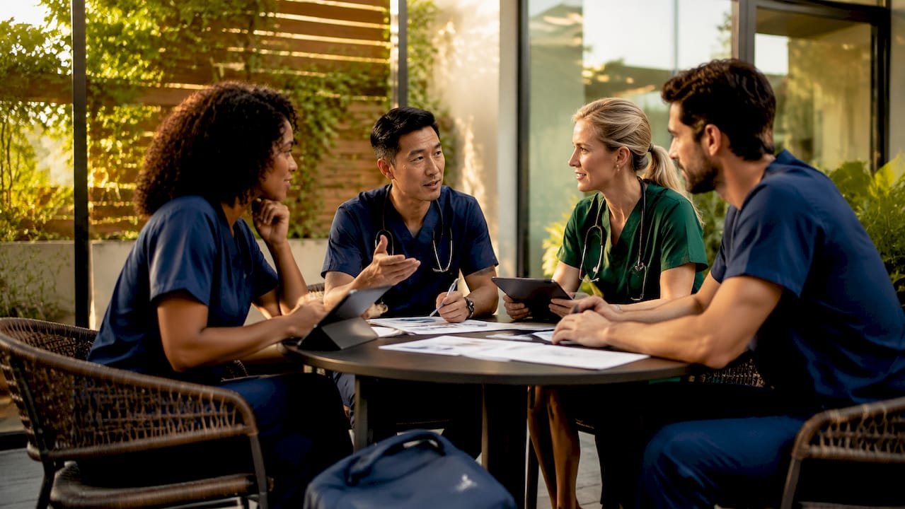 Healthcare team collaborating on patient care