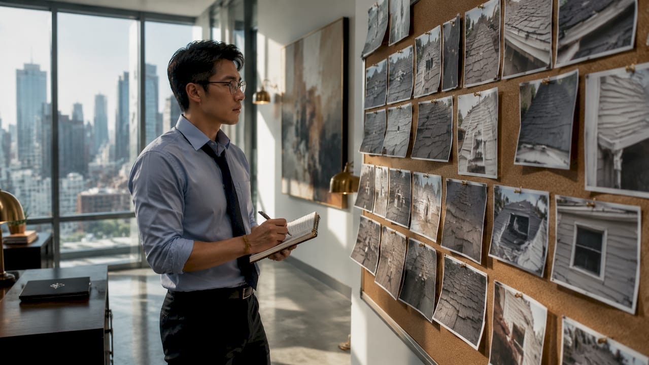 Captive adjuster reviewing damage photo evidence