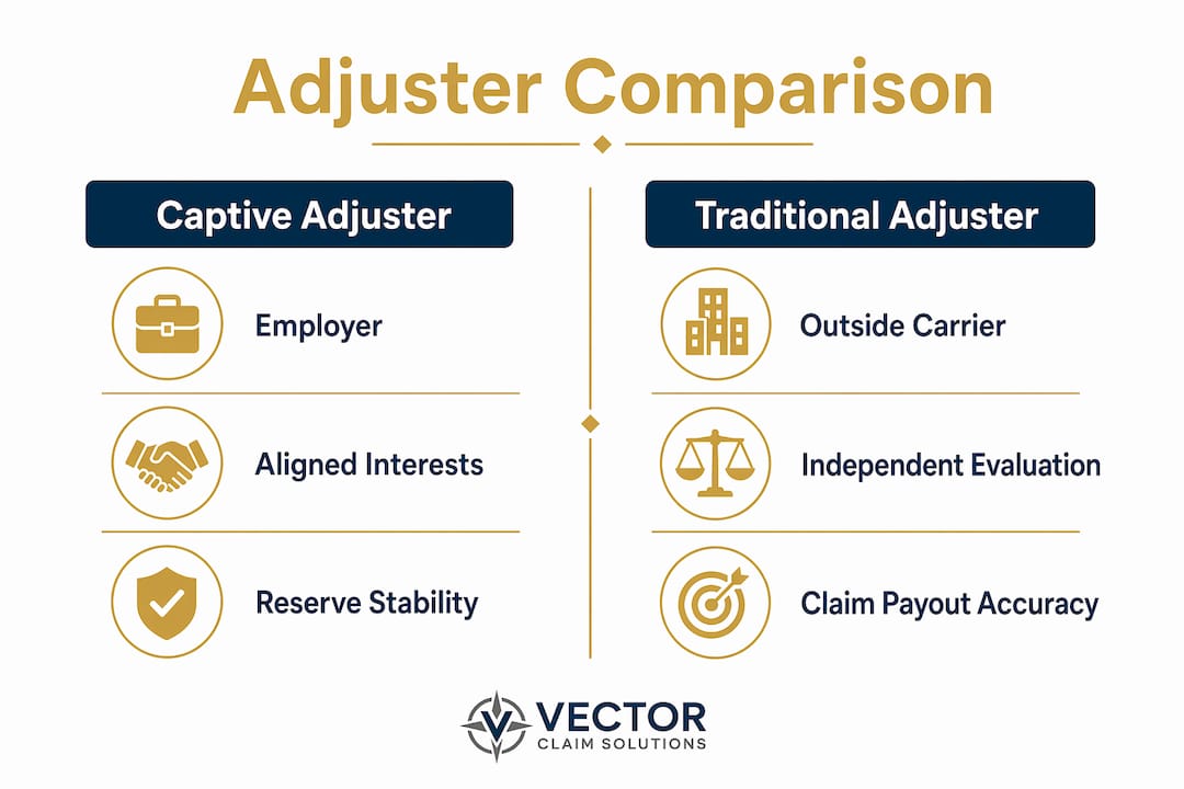 Infographic comparing captive and traditional adjusters