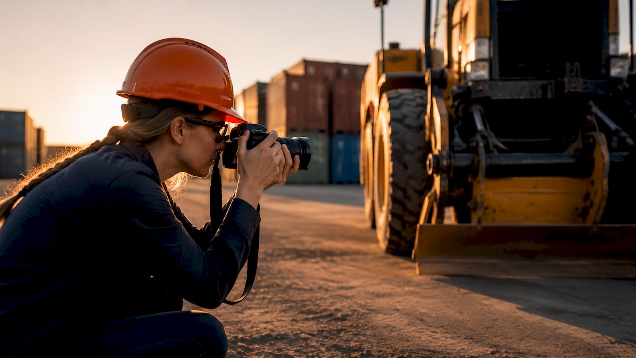 Technician photographing industrial surplus equipment