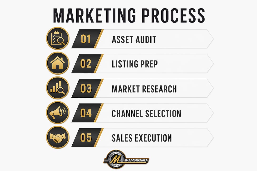Infographic showing surplus asset marketing steps