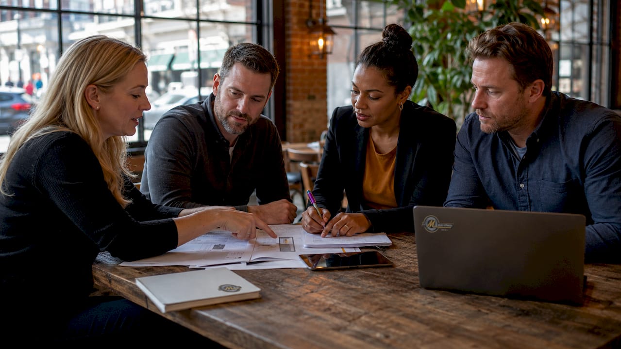 Team collaborating on real estate disposal plans