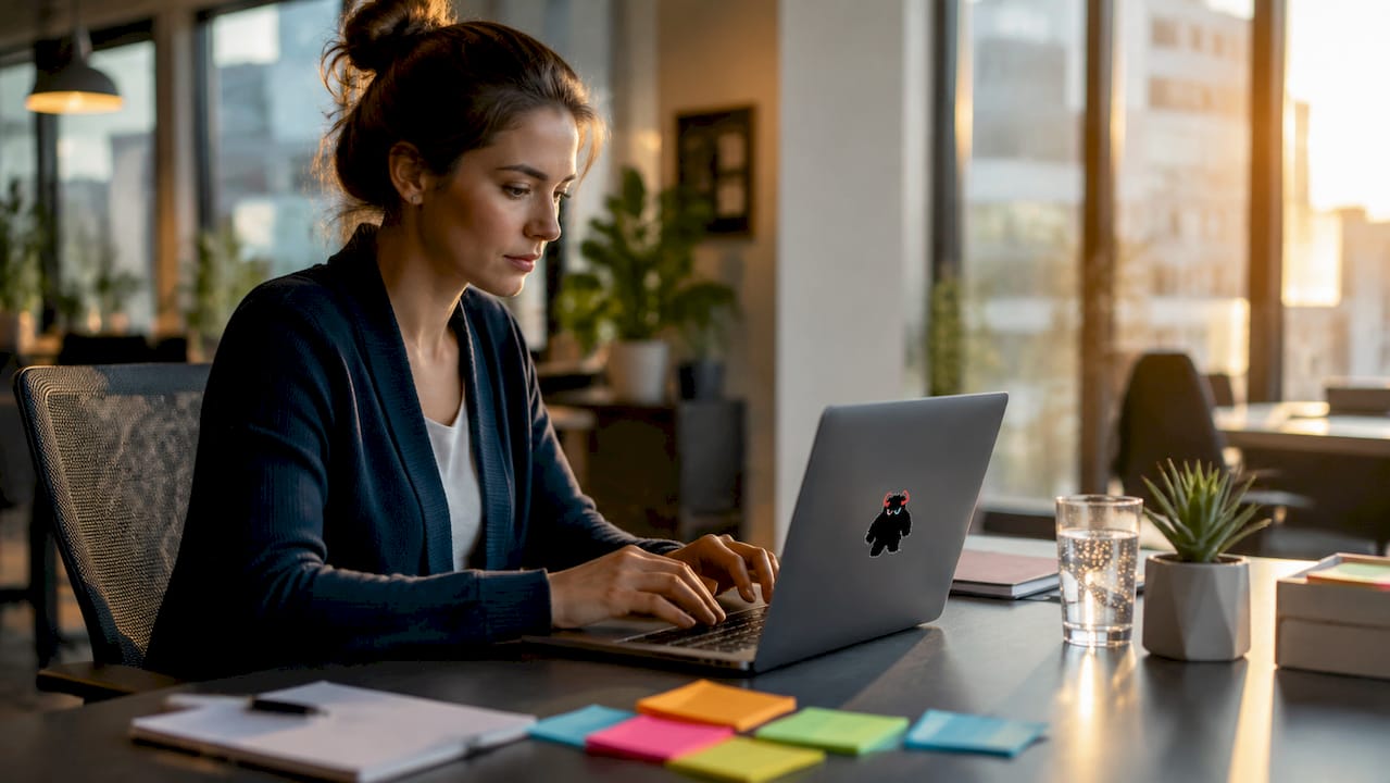 Hands typing on keyboard in home office