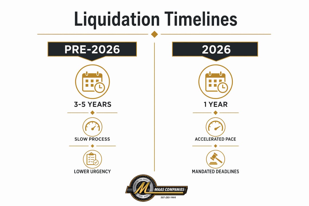 Infographic comparing pre-2026 and 2026 liquidation timelines