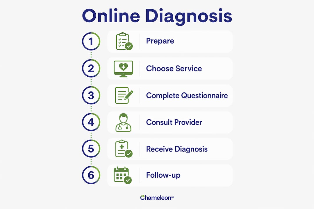 Infographic showing steps for online diagnosis
