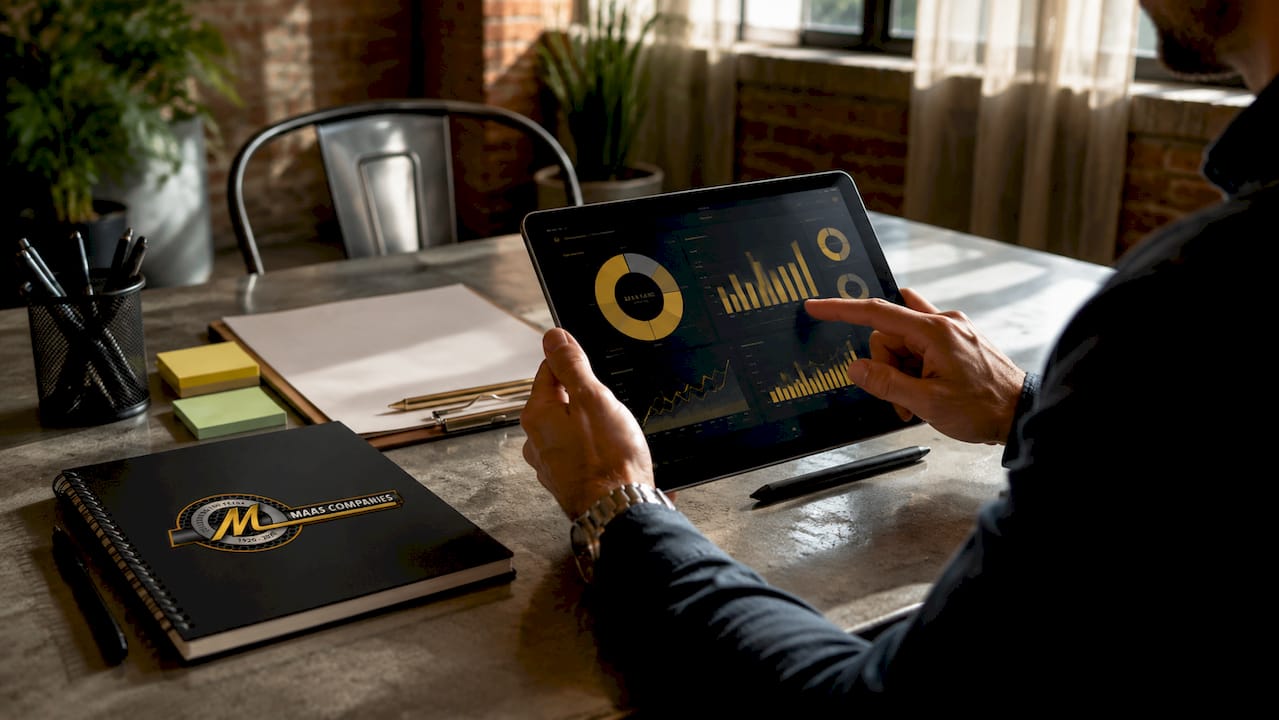 Hands working with data tools on digital tablet and screens