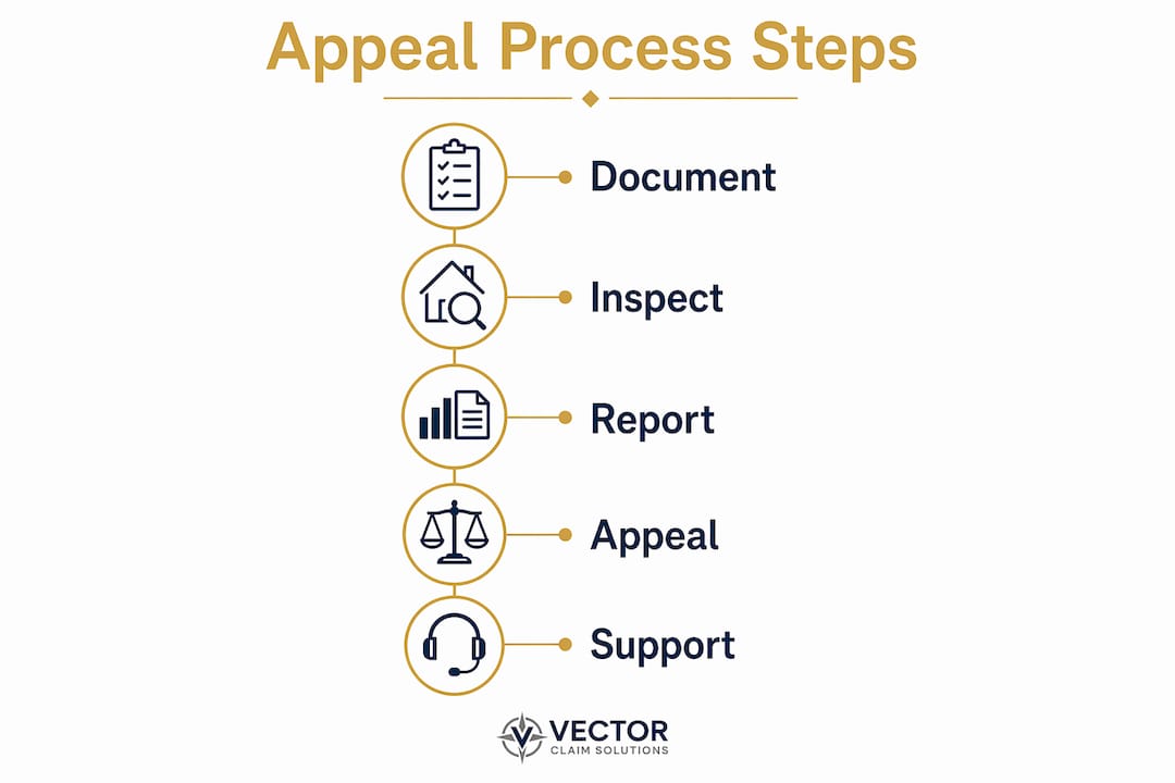 Infographic illustrating storm damage appeal steps