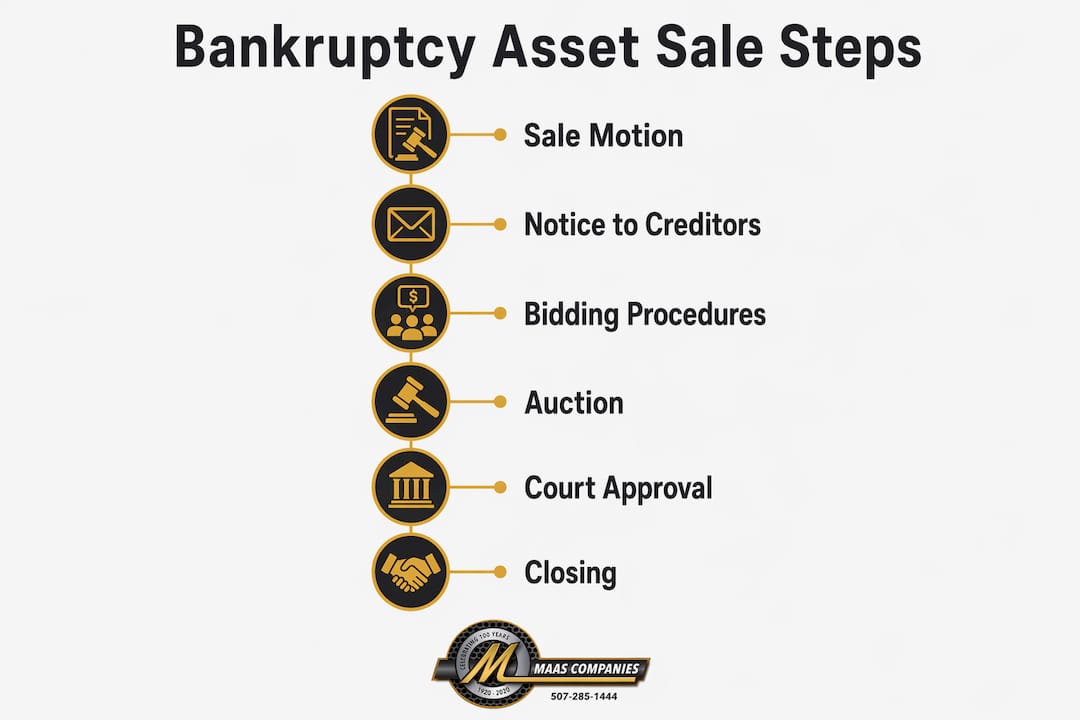 Infographic showing step-by-step bankruptcy asset sale process