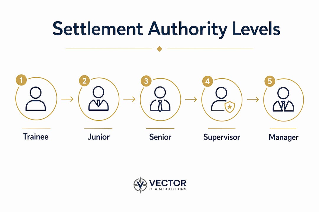 Infographic showing hierarchy of adjuster settlement authority