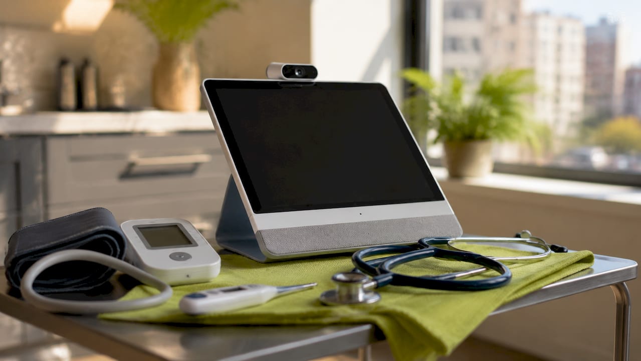 Home telehealth medical devices on table