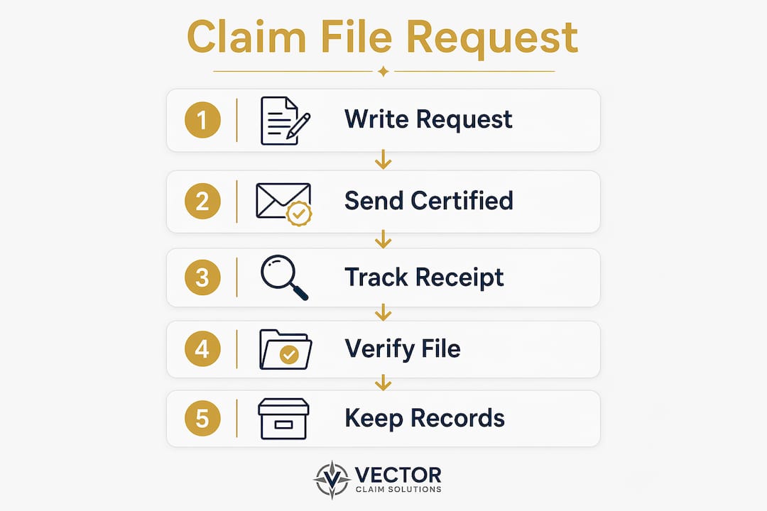 Infographic showing steps to request insurance claim file