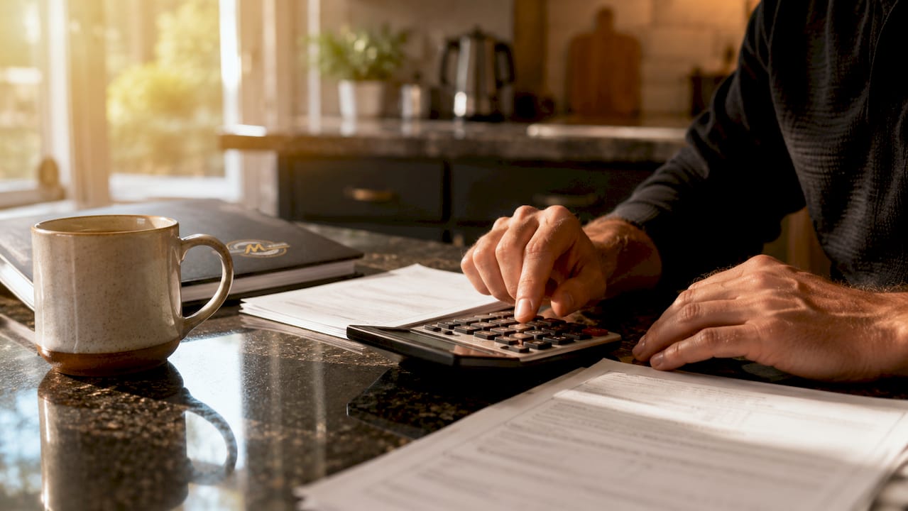 Close-up of hands using calculator for auction finance