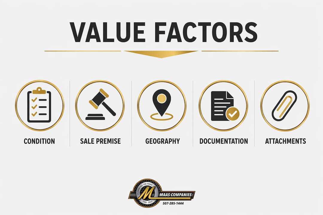 Hierarchy infographic of factors affecting equipment value