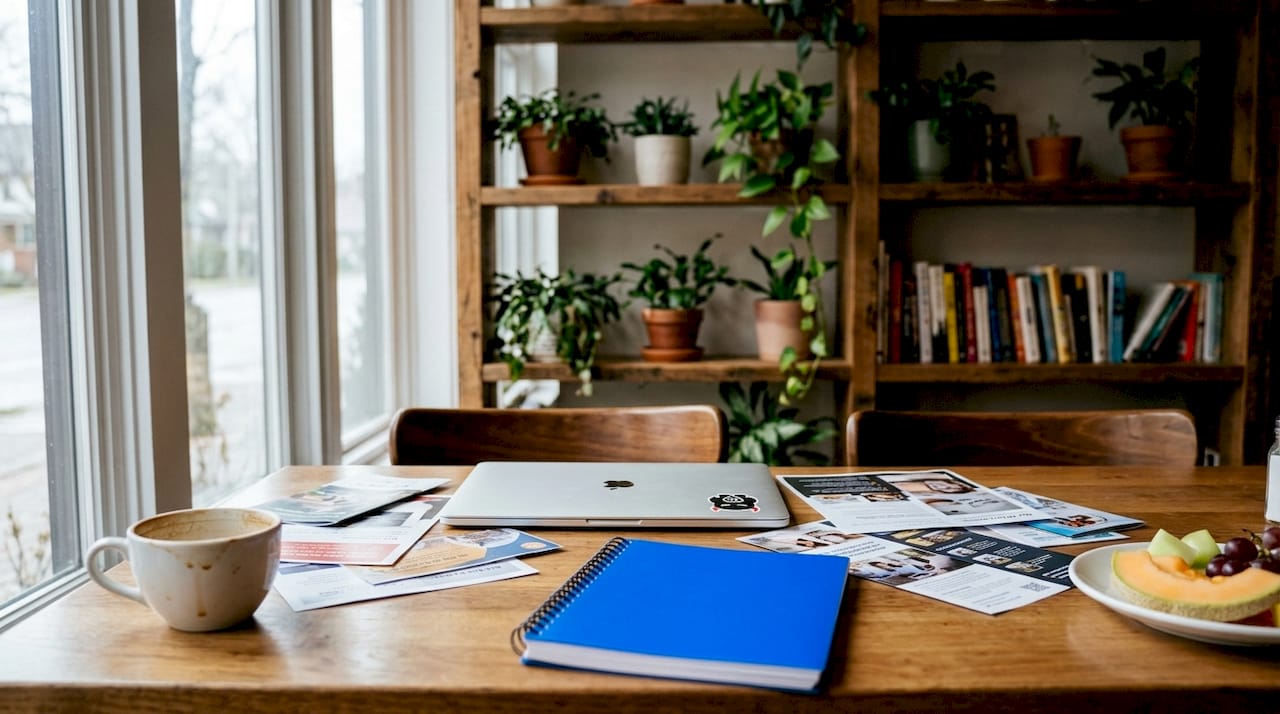 Meeting table with CRO documents and devices