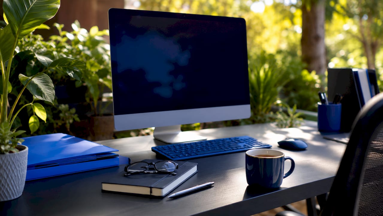 Content approval workspace with devices and papers