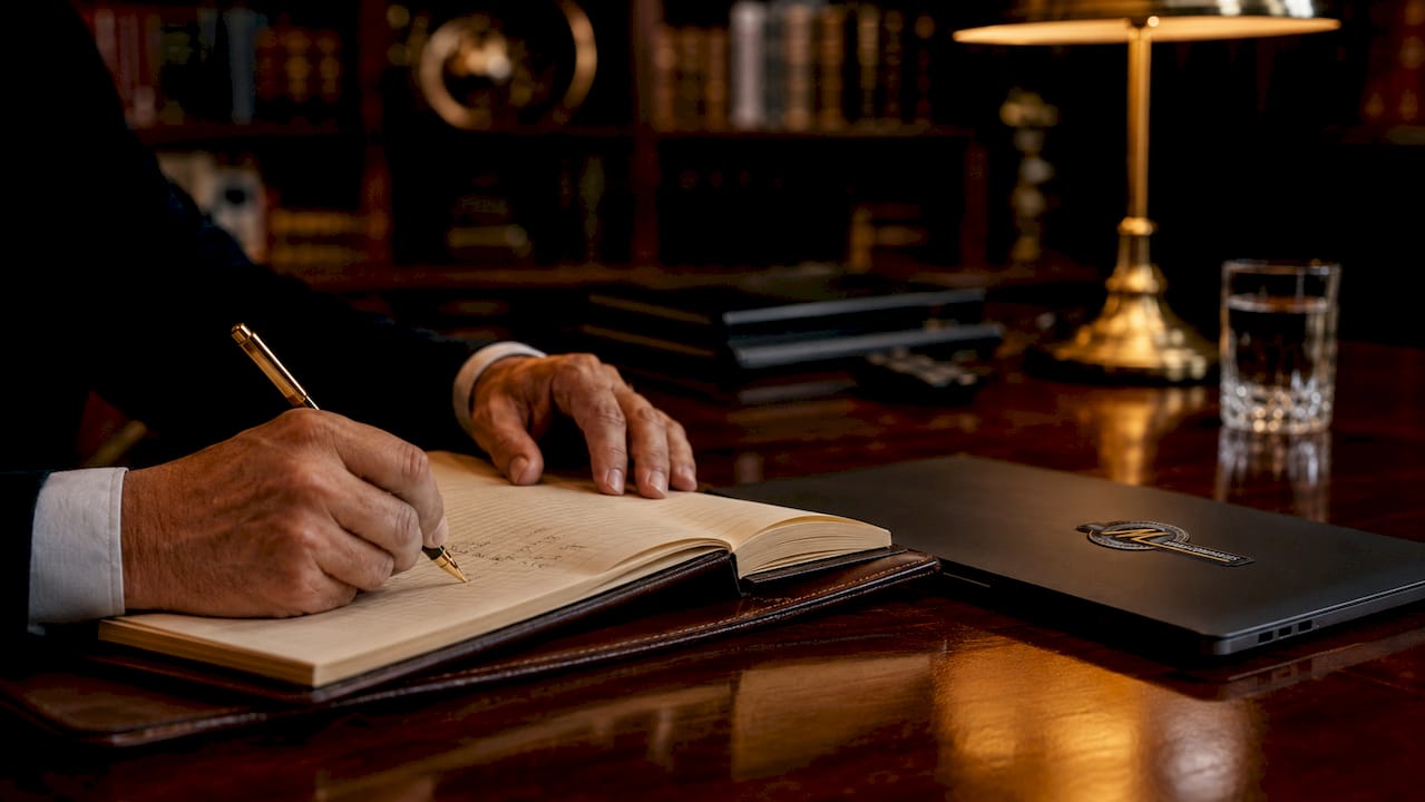 Close-up hands taking notes in sales meeting