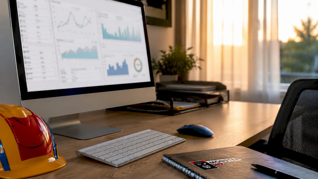 Contractor marketing analytics on office monitor
