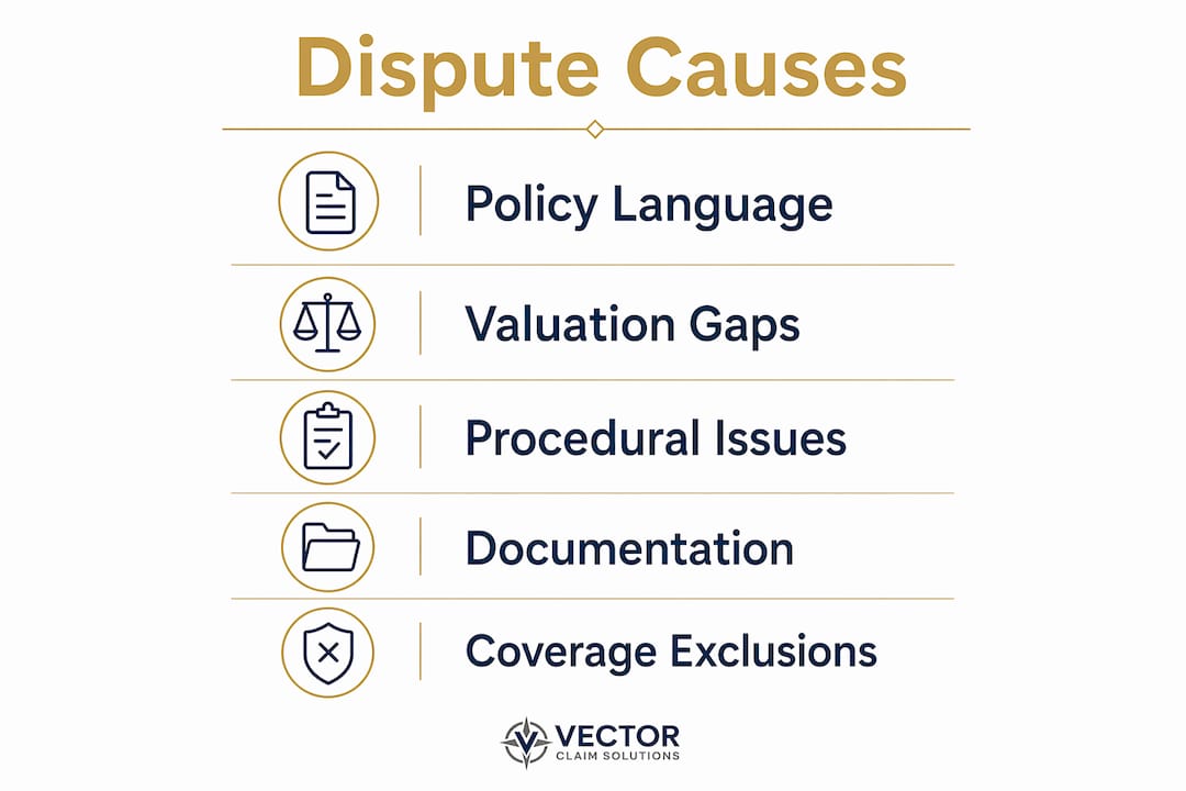 Infographic outlining main causes of large loss claim disputes
