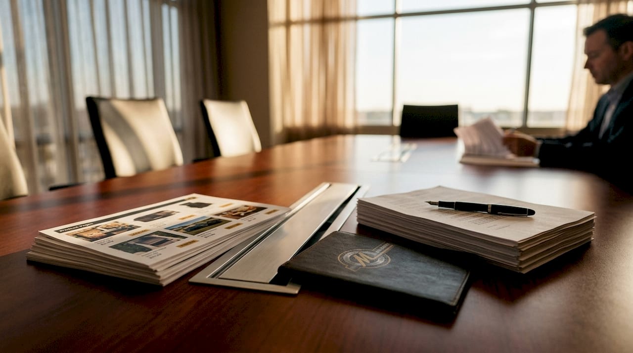 Overhead view of contrasting sales documents