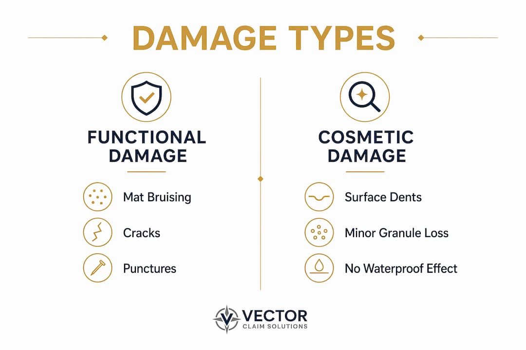Infographic comparing functional and cosmetic hail damage