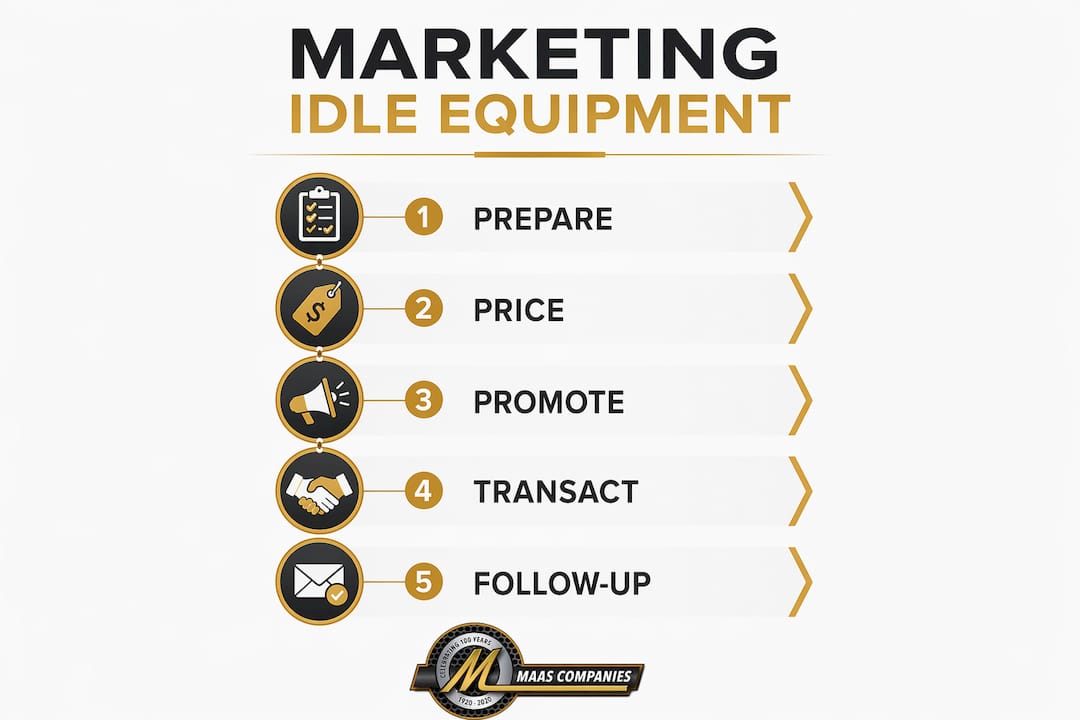 Infographic showing 5-step marketing process for idle equipment